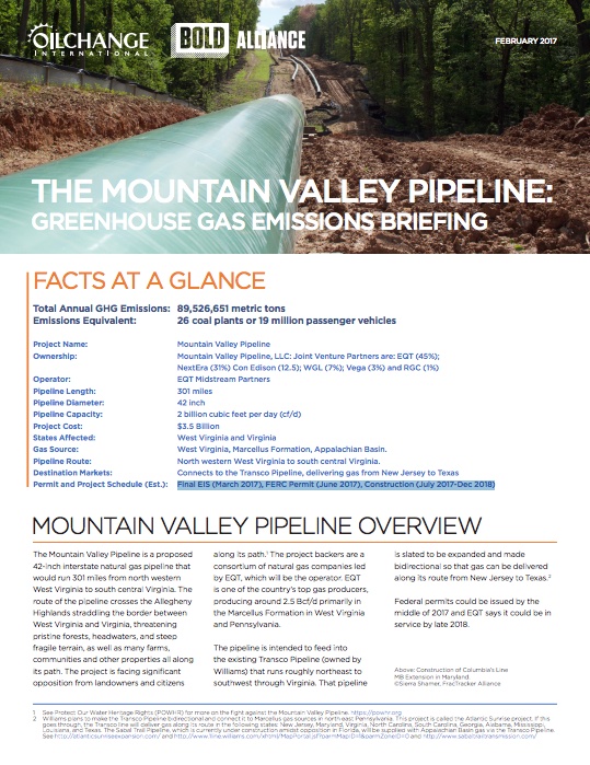 The Mountain Valley Pipeline: Greenhouse Gas Emissions Briefing