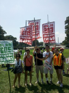 Students holding signs at Stop the Frack Attack