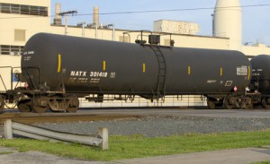 A DOT-111 tank car, which carries crude oil, ethanol, and other