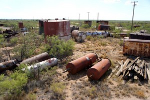 The detritus of a bygone oil boom litters the abandoned blocks of Penwell, Texas, the future site of Summit Power's coal plant. (Credit Anna Simonton)