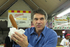 Rick Perry holding a corn dog