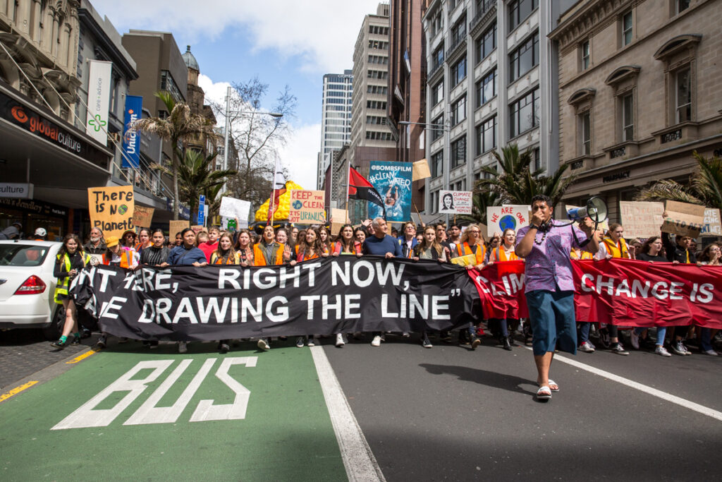 School Strike for Climate NZ marching behind Pasifika youth in Auckland, September 2019.