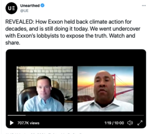 image of tweet from Unearthed of Exxon undercover expose